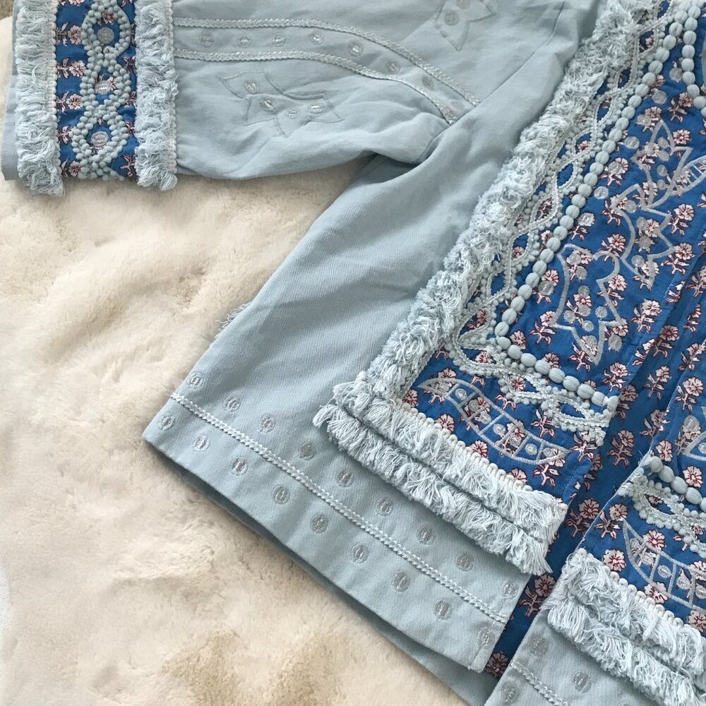 Indigo Moon Light Blue Embroidered Jean Jacket - Picture 10 of 13